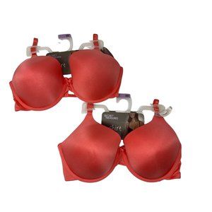 2 NEW Secret Treasures Tailored T-Shirt Bra 38DD Underwire Coral Silk